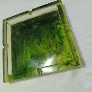 7 x 7 inches resin ashtray in shades of green